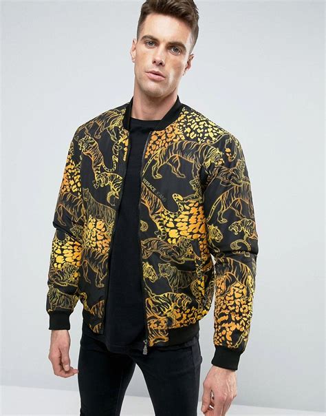 versace jeans bomber jacket in tiger print|Versace biker jacket.